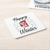 幸せな冬かわいいペンギン スクエアペーパーコースター (アングル)