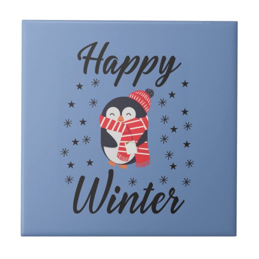 幸せな冬かわいいペンギン タイル (正面)