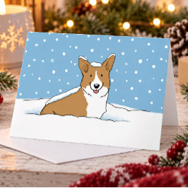 幸せな冬の雪のコーギー | かわいい犬のクリスマス シーズンカード