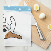 幸せな冬の雪のビーグル犬-かわいい犬の漫画 キッチンタオル (四つ折り)