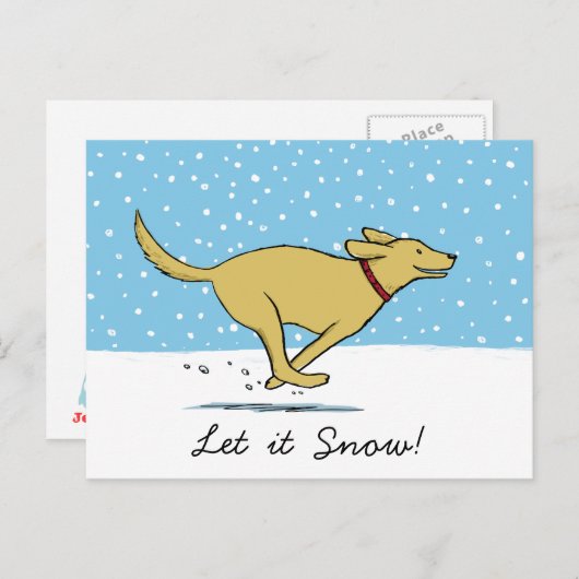 幸せな冬の雪犬の休日-イエロー・ラブラドール・レトリーバー シーズンポストカード (正面/裏面)