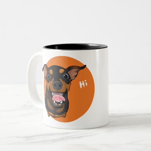幸せな分Pinのミニチュア・ピンシャー犬のコーヒー・マグ ツートーンマグカップ (正面左)