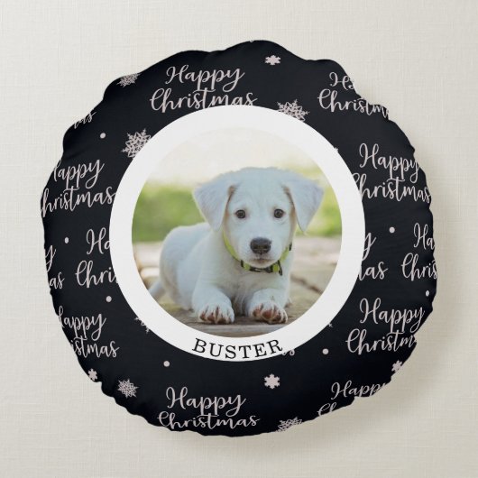 幸せな初めてのクリスマスあなたの写真の丸い枕 ラウンドクッション (裏面)
