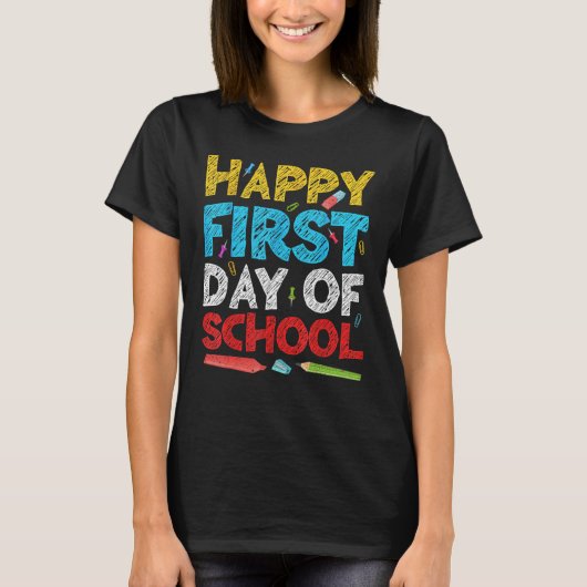 幸せな初日に戻る学校先生の学生 Tシャツ (正面)