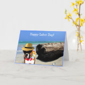 幸せな労働者の日のボクサーの挨拶状 カード (黄色い花)