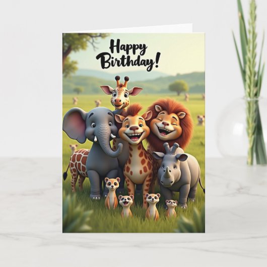 幸せな動物たちの誕生日カード カード (正面)