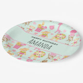 幸せな動物とおもちゃが登場するかわいいパターン誕生日 ペーパープレート (アングル)