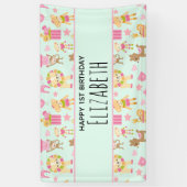 幸せな動物とおもちゃが登場するかわいいパターン誕生日 横断幕 (縦)