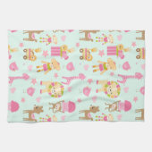 幸せな動物とおもちゃが登場するかわいいパターン キッチンタオル (横)