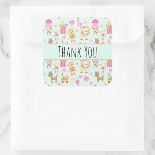 幸せな動物とおもちゃが登場するかわいいパターン スクエアシール (バッグ)