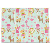 幸せな動物とおもちゃが登場するかわいいパターン ラージペーパーバッグ (正面)