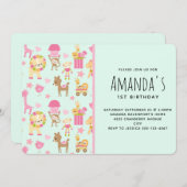 幸せな動物とおもちゃが登場するかわいいパターン 招待状 (正面/裏面)