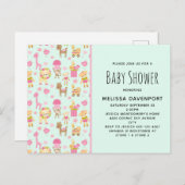 幸せな動物とおもちゃで可愛いパターン赤ちゃんシャワー インビテーションポストカード (正面/裏面)