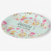 幸せな動物とおもちゃで可愛いパターン赤ちゃんシャワー ペーパープレート (アングル)