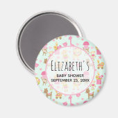 幸せな動物とおもちゃで可愛いパターン赤ちゃんシャワー マグネット (正面/裏面)