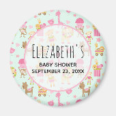 幸せな動物とおもちゃで可愛いパターン赤ちゃんシャワー マグネット (正面)