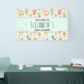 幸せな動物とおもちゃで可愛いパターン赤ちゃんシャワー 横断幕 (トレードショー)