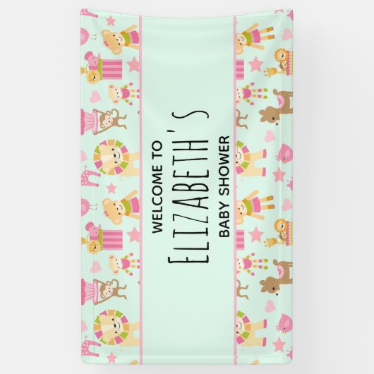 幸せな動物とおもちゃで可愛いパターン赤ちゃんシャワー 横断幕 (縦)