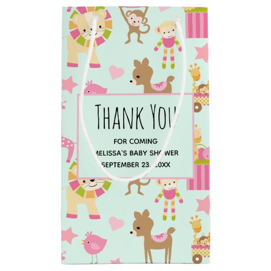 幸せな動物とおもちゃ可愛い柄ありがとう スモールペーパーバッグ (裏面)