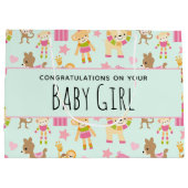 幸せな動物とおもちゃ赤ちゃん女と可愛いパターン ラージペーパーバッグ (裏面)