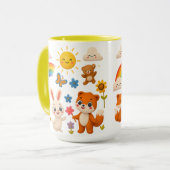 幸せな動物と虹の陶器マグカップ マグカップ (正面左)