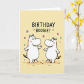 幸せな動物のペアの誕生日カード カード (黄色い花)