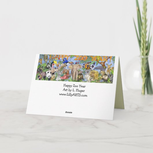 幸せな動物園年動物の挨拶状 カード (裏面)