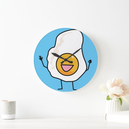 幸せな卵の朝食の上の卵の明る側 ラージ壁時計 (ホーム)