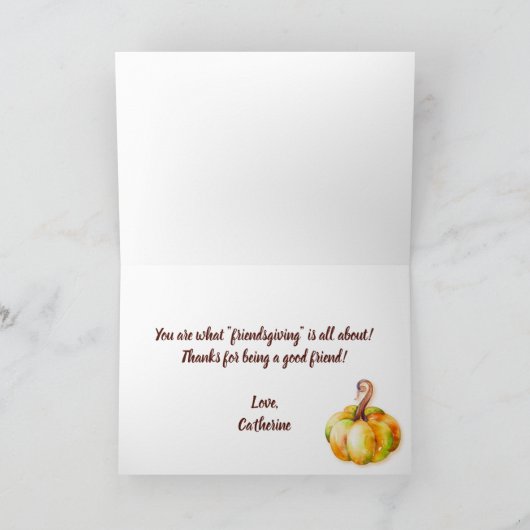 幸せな友情と感謝祭のヴィンテージはがき カード (内部)
