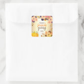 幸せな友情カボチャ&ピンクの金ゴールド花 スクエアシール (バッグ)