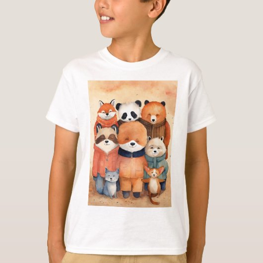 幸せな友達が子供のTシャツを抱き締める Tシャツ (正面)