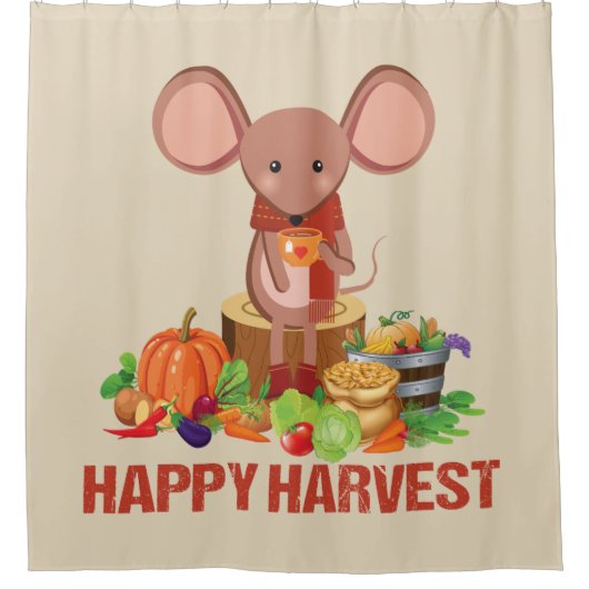 幸せな収穫の野菜およびマウス シャワーカーテン (正面)