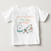 幸せな喜びかわいい動物たち1stクリスマス ベビーTシャツ (正面)