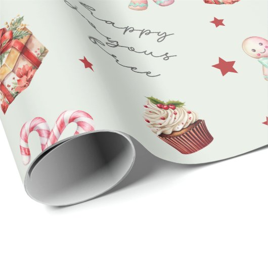 幸せな喜びと無料かわいいクリスマスプレゼント ラッピングペーパー (ロールコーナー)
