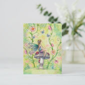 幸せな場所の庭の花の妖精の幻想的な芸術 ポストカード (スタンド正面)