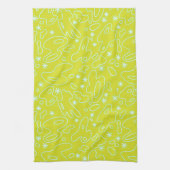 幸せな塊! -明るい黄色、白い、およびティール(緑がかった色)で… キッチンタオル (縦)