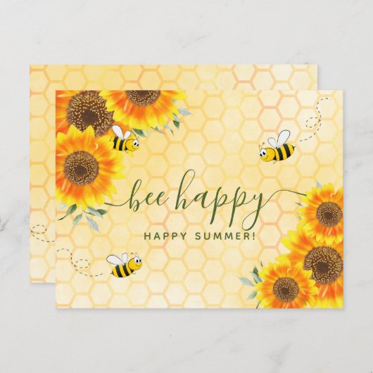 幸せな夏のあいさつひまわりフローラミツバチ ポストカード (正面/裏面)