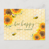 幸せな夏のあいさつひまわりフローラミツバチ ポストカード (正面)