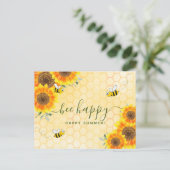 幸せな夏のあいさつひまわりフローラミツバチ ポストカード (スタンド正面)