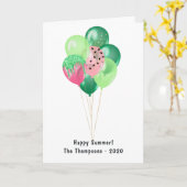 幸せな夏のスイカ風船挨拶 カード (黄色い花)