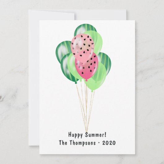 幸せな夏のスイカ風船挨拶 カード (正面)