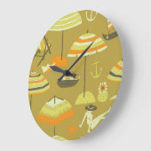 幸せな夏期おもしろいシームレスなパターン ラージ壁時計 (傾斜)