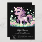 幸せな夢のユニコーン赤ちゃんシャワー 招待状 (正面/裏面)