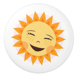 幸せな太陽のドア・ノブ-子供へかわいいデザイン セラミックノブ