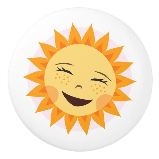 幸せな太陽のドア・ノブ-子供へかわいいデザイン セラミックノブ (正面)