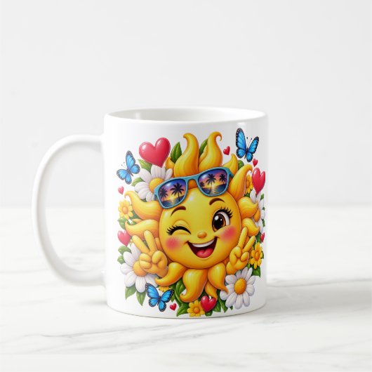 幸せな太陽の花の虹 コーヒーマグカップ (左)