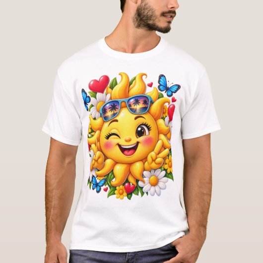 幸せな太陽の花の虹 Tシャツ (正面)