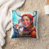 幸せな女と一緒に楽しいクリスマストナカイ クッション (ブランケット)