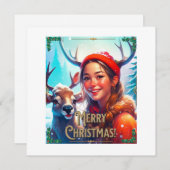 幸せな女と一緒に楽しいクリスマストナカイ サンキューカード (正面/裏面)