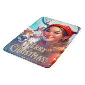 幸せな女と一緒に楽しいクリスマストナカイ バスマット (アングル)